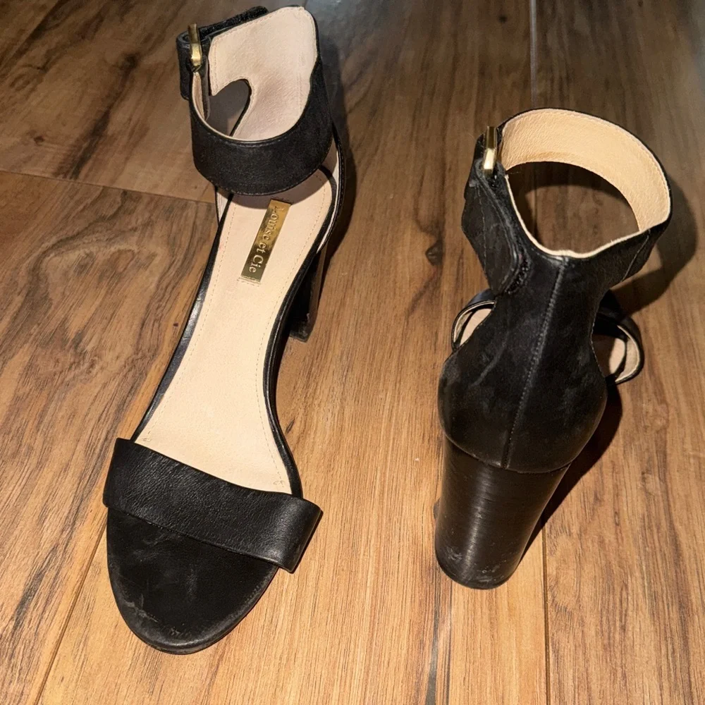 Louise et Cie Black‎ Leather Ankle-Strap Block Heels